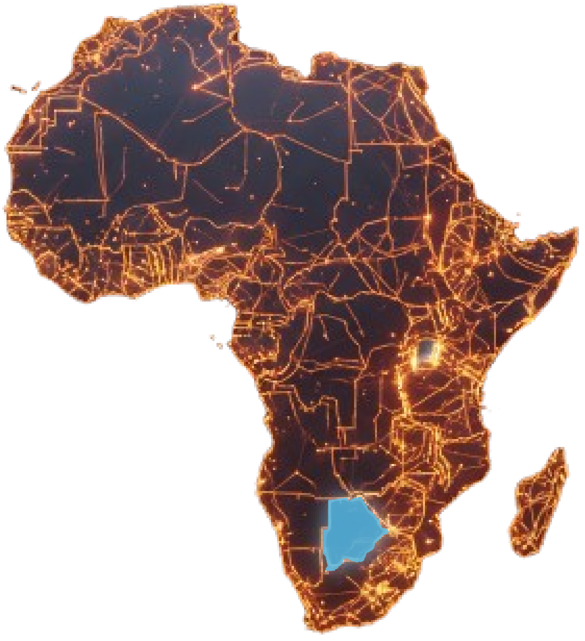 Map of Africa with a focus on Botswana